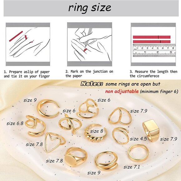 12PCS Gold Stackable Rings Set for Women, 18K Gold Plated Open Stacking Knuckle - Picture 7 of 9